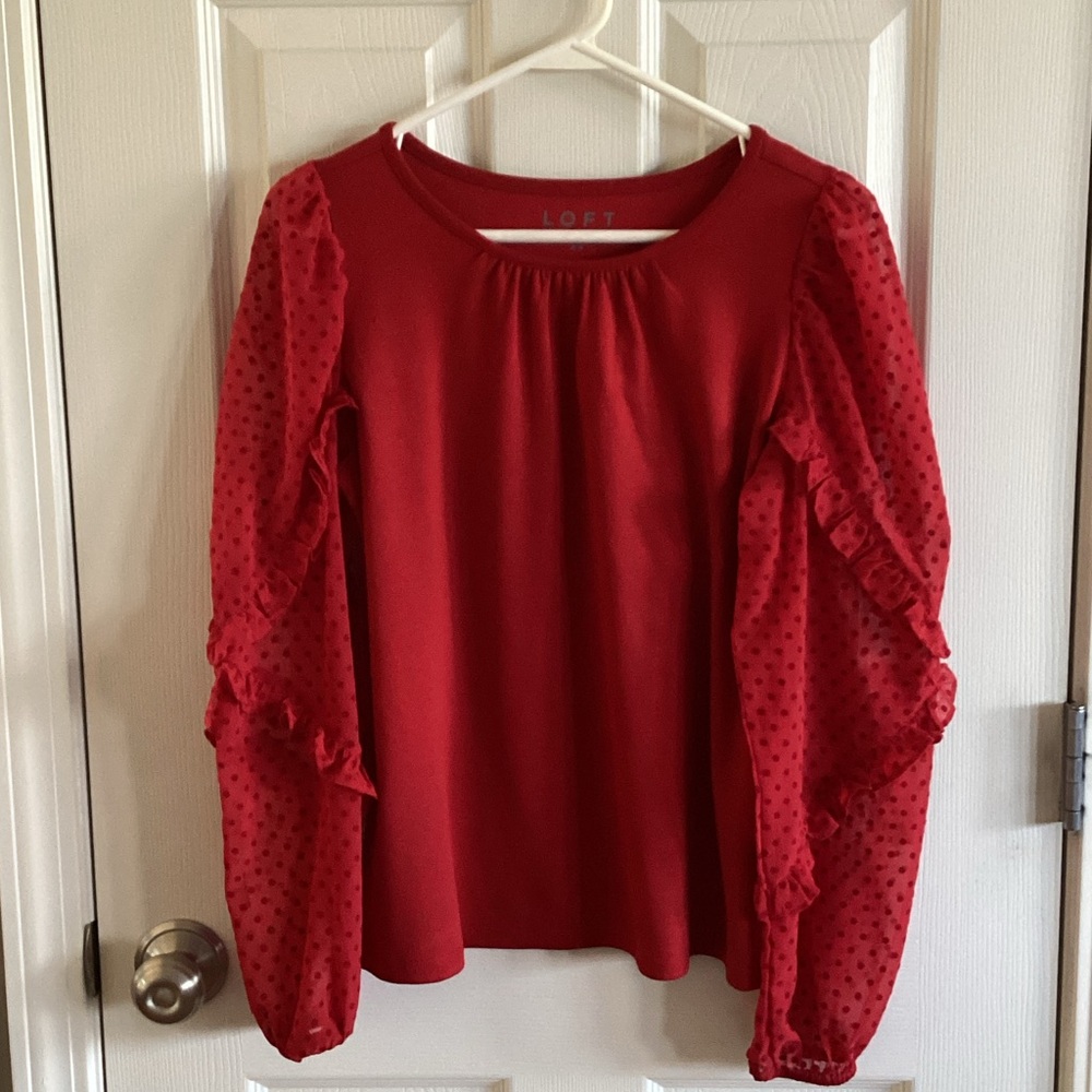 LOFT Scarlet Blouse with Ruffled Sheer Sleeves